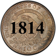 1814 Capped Bust Dime , "Wide Border Open Collar" Type ,