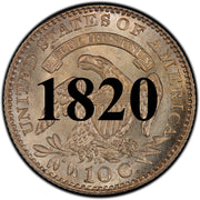 1820 Capped Bust Dime , "Wide Border Open Collar" Type ,