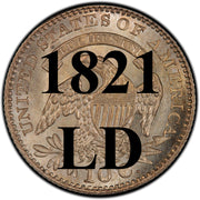 1821 "Large Date" Capped Bust Dime , "Wide Border Open Collar" Type ,