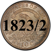 1823/2 Capped Bust Dime , "Wide Border Open Collar" Type ,