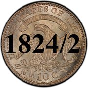 1824/2 Capped Bust Dime , "Wide Border Open Collar" Type ,