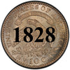 1828 Capped Bust Dime , "Close Collar" Type , Sm. Date , Sq. Base 2 Variety