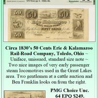 Circa 1830's 50 Cents Erie & Kalamazoo Rail-Road Company, Toldeo, Ohio #049