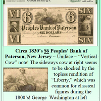 Circa 1830's $6 Peoples' Bank of Paterson, NJ #052-A