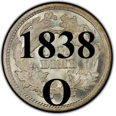 1838-O Seated Half Dime , Type 1 