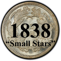 1838 "Small Stars" Seated Liberty Half Dime , Type 2 "Stars on Obverse"
