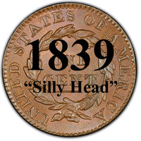 1839 (Silly Head) Coronet Matron Head Large Cent