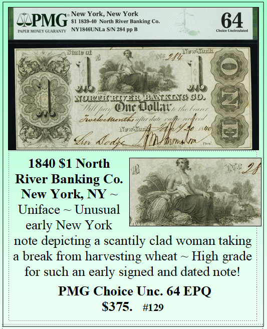 1840 $1 North River Banking Co, New York, NY #129