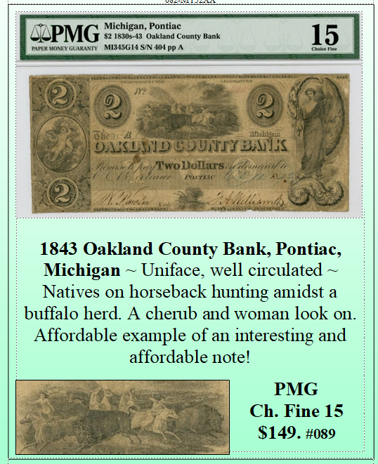 1843 $2 Oakland County Bank, Pontiac, Michigan #089