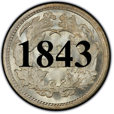 1843 Seated Half Dime , Type 2 