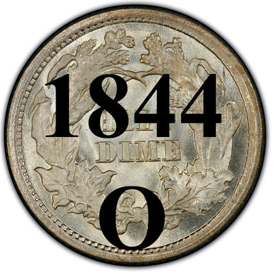 1844-O Seated Half Dime , Type 2 