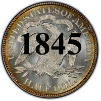 1845 Seated Liberty Half Dollar , Type 1 "Obverse Stars No Motto"