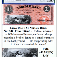 Circa 1850's $1 Norfolk Bank, Norfolk, Connecticut #076