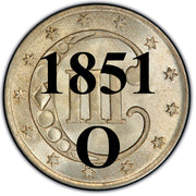 1851-O Three Cent Silver Piece , Type 1 "Small Star"