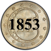 1853 Three Cent Silver Piece , Type 1 "Small Star"