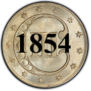 1854 Three Cent Silver Piece , Type 2 "3 Outlines of Star"