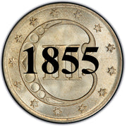 1855 Three Cent Silver Piece , Type 2 "3 Outlines of Star"