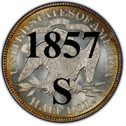 1857-S Seated Liberty Half Dollar , Type 1 "Obverse Stars NO Motto"