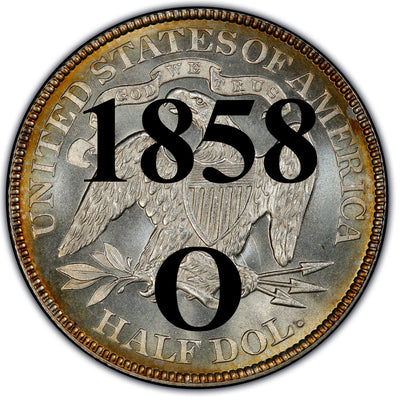 1858-O Seated Liberty Half Dollar , Type 1 