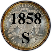 1858-S Seated Liberty Half Dollar , Type 1 "Obverse Stars NO Motto"