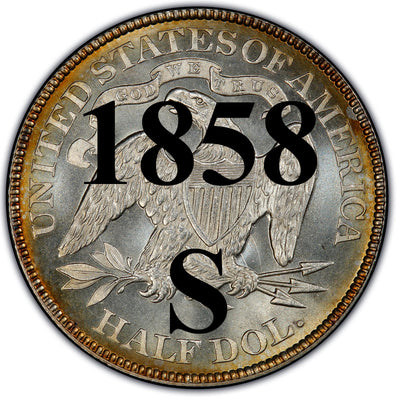 1858-S Seated Liberty Half Dollar , Type 1 