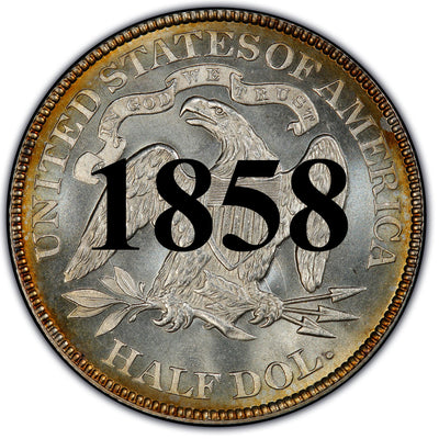 1858 Seated Liberty Half Dollar , Type 1 