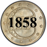 1858 Three Cent Silver Piece , Type 2 "3 Outlines of Star"
