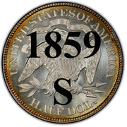 1859-S Seated Liberty Half Dollar , Type 1 "Obverse Stars NO Motto"
