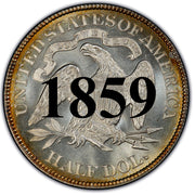 1859 Seated Liberty Half Dollar , Type 1 "Obverse Stars No Motto"