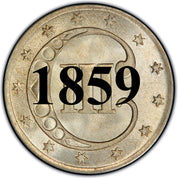 1859 Three Cent Silver Piece , Type 3 "2 Outlines of Star"
