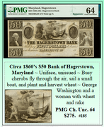Circa 1860’s $50 Bank of Hagerstown, Maryland #185