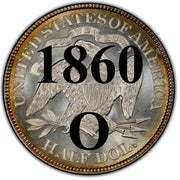 1860-O Seated Liberty Half Dollar , Type 1 "Obverse Stars No Motto"