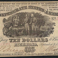 1861 $10 (T-30) Richmond, Virginia - Uniface - Confederate Currency -