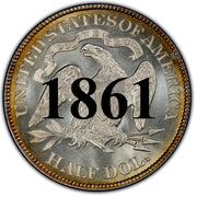 1861 Seated Liberty Half Dollar , Type 1 "Obverse Stars No Motto"