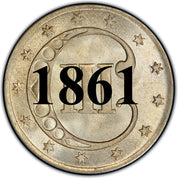1861 Three Cent Silver Piece , Type 3 "2 Outlines of Star"