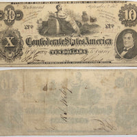 1862 $10 (T-46) Richmond, Virginia - Uniface - Confederate Currency -
