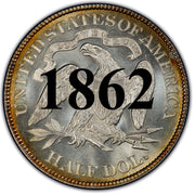 1862 Seated Liberty Half Dollar , Type 1 "Obverse Stars NO Motto"