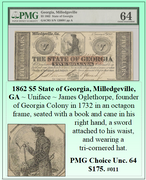 1862 $5 State of Georgia, Milledgeville, GA #011