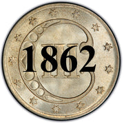 1862 Three Cent Silver Piece , Type 3 "2 Outlines of Star"