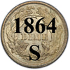 1864-S Seated Liberty Dime , Type 4 "Obverse Legend"