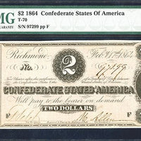 1864 $2 (T-70) Richmond, Virginia - Confederate Currency -