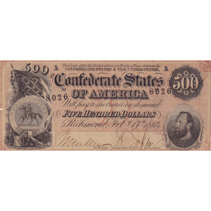 1864 $500 Richmond, Virginia Confederate Currency