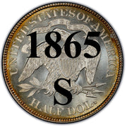 1865-S Seated Liberty Half Dollar , Type 1 "Obverse Stars NO Motto"