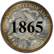 1865 Seated Liberty Half Dollar , Type 1 "Obverse Stars NO Motto"