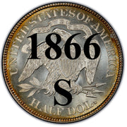 1866-S Seated Liberty Half Dollar , Type 4 "With Motto"