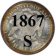 1867-S Seated Liberty Half Dollar , Type 4 "With Motto"