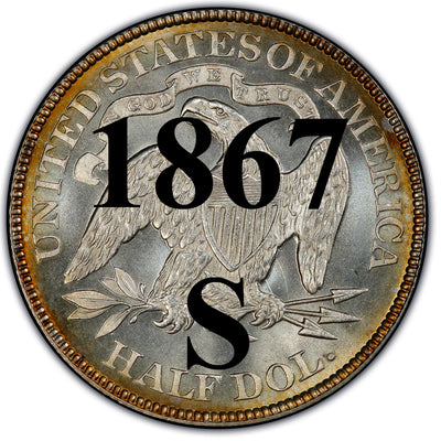 1867-S Seated Liberty Half Dollar , Type 4 