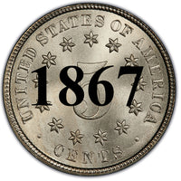 1867 Shield Nickel "With Rays on Reverse"