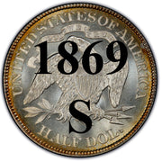 1869-S Seated Liberty Half Dollar , Type 4 "With Motto"