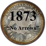 1873 "No Arrows" Seated Liberty Half Dollar , Type 4 "With Motto"